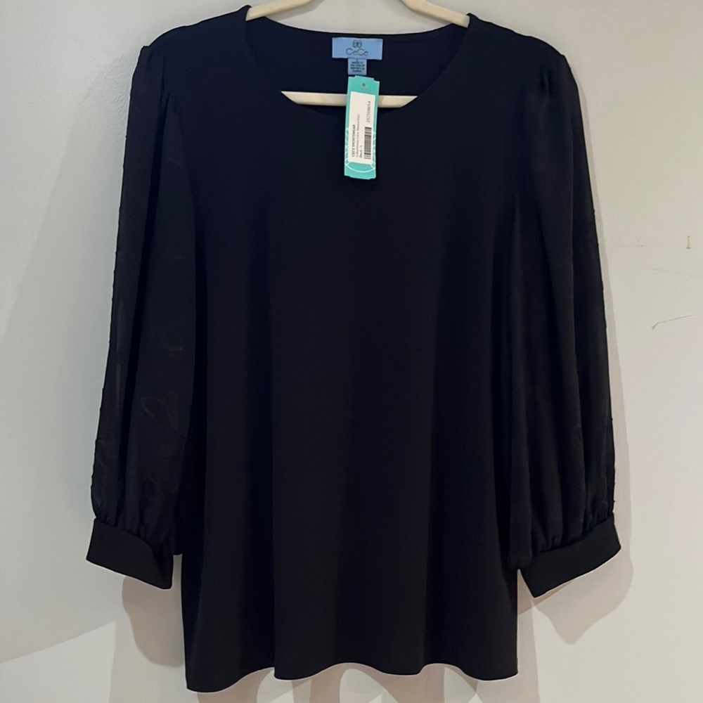 Cece Sportswear Voluminous Lace Sleeve Knit